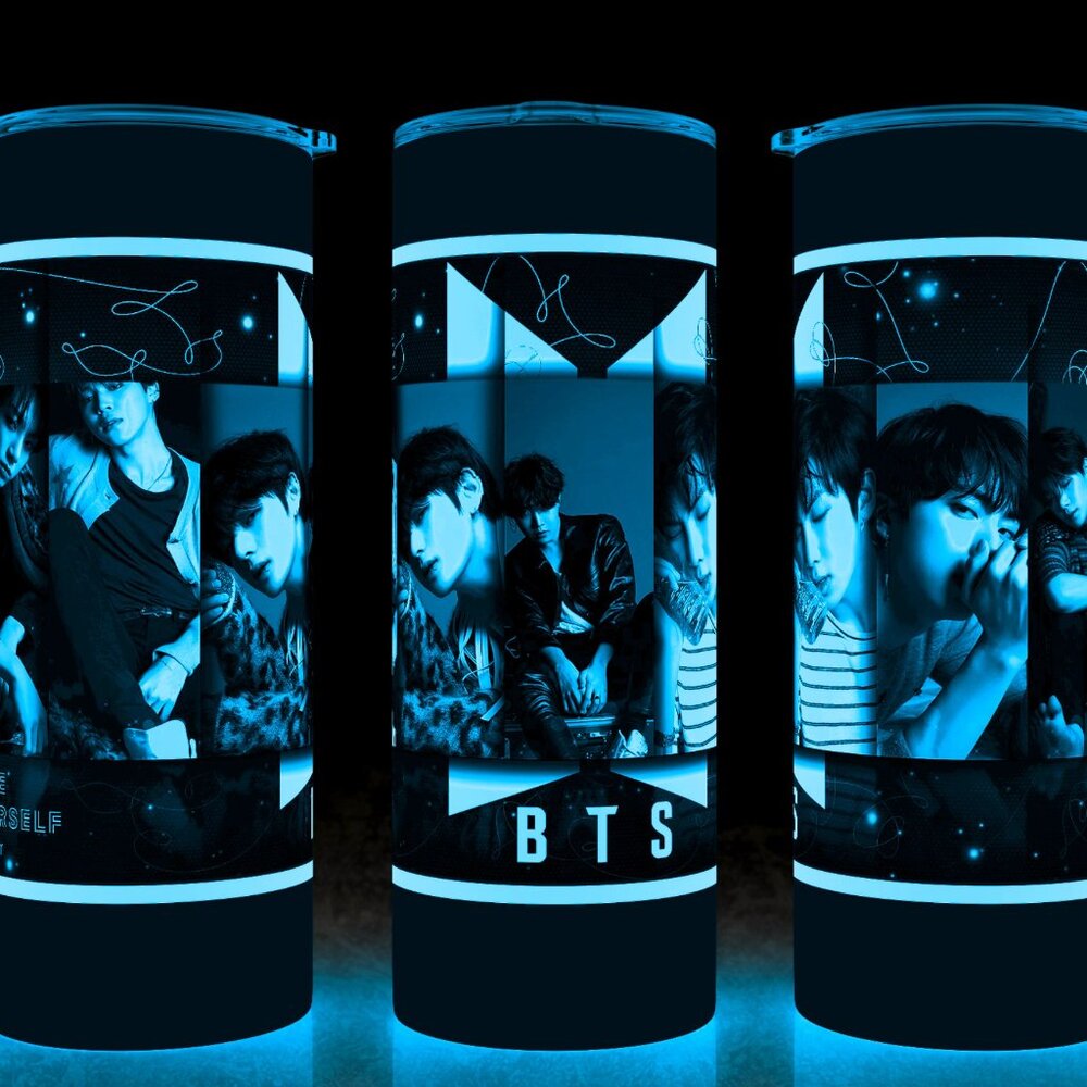 Glow in the Dark BTS KPOP Boy Band Army Black & White Cup Mug Tumbler 20oz
